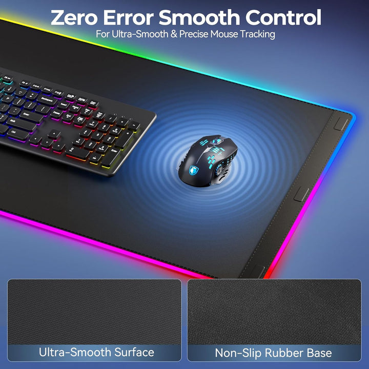 KDD Mauspad Gaming LED 15W Qi Kabelloser Ladung, Gaming Mousepad XXL mit Faltbar Handyhalter, Rutsch