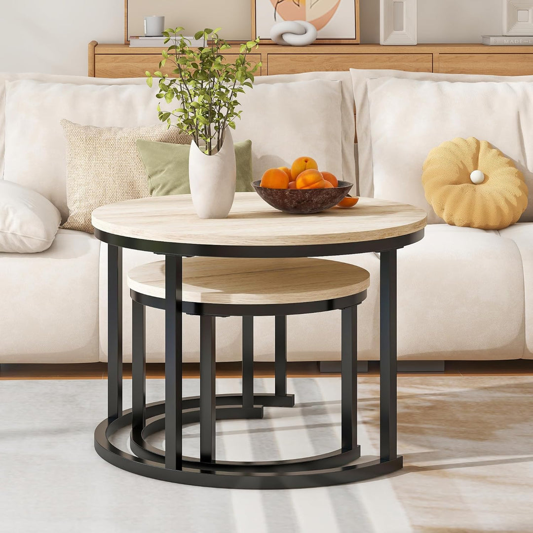 Couchtisch Rund, 2er Set Sofa Couchtisch Industrial Style, verschachtelte Beistelltische aus Metall