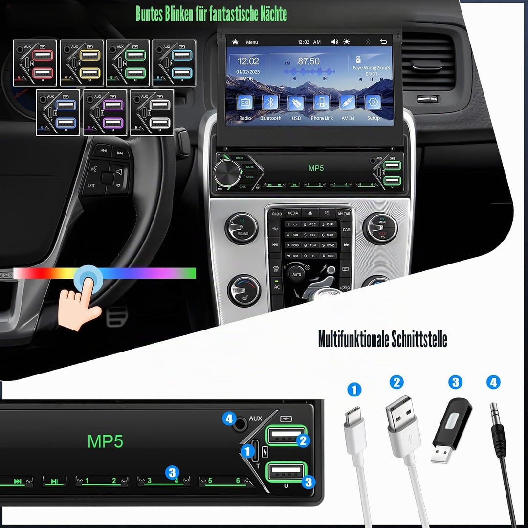 CAMECHO Autoradio 1 Din Wireless Carplay 7 Zoll IPS Touchscreen mit Rückfahrkamera, Bluetooth Radio