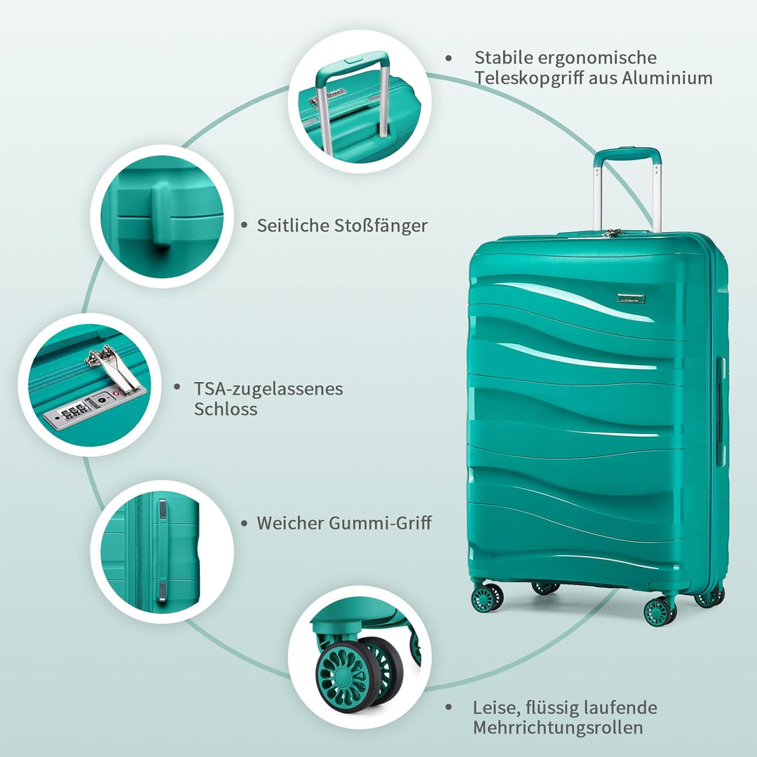 KONO Hartschalenkoffer Gross Leicht Koffer Trolley Reisekoffer mit 4 Rollen und TSA Schloss, 76x50x3