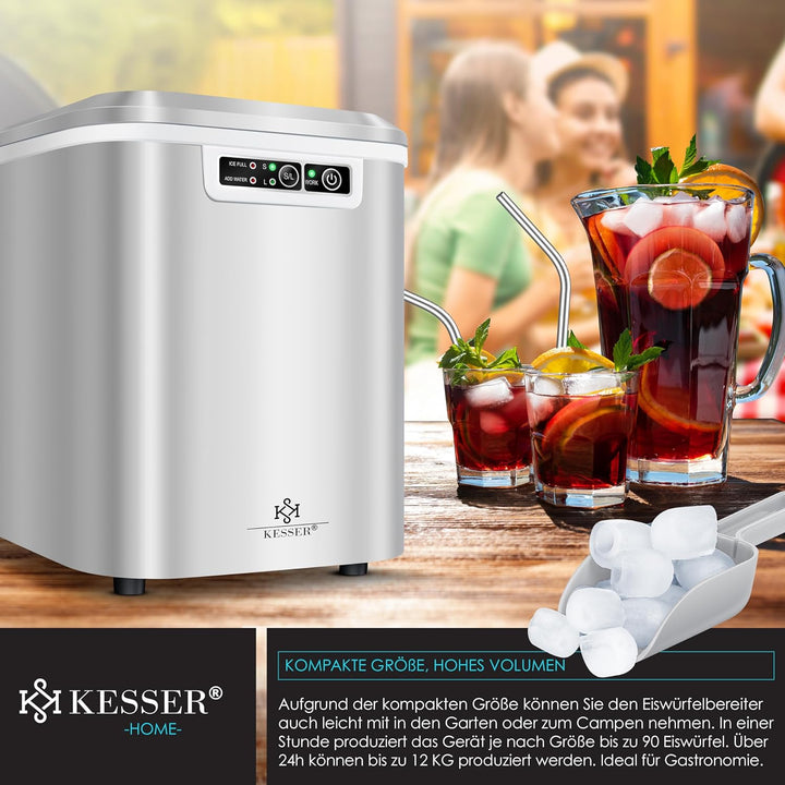 KESSER® Eiswürfelbereiter | Eiswürfelmaschine Edelstahl | Ice Maker | 12 kg 24 h | Zubereitung in 7