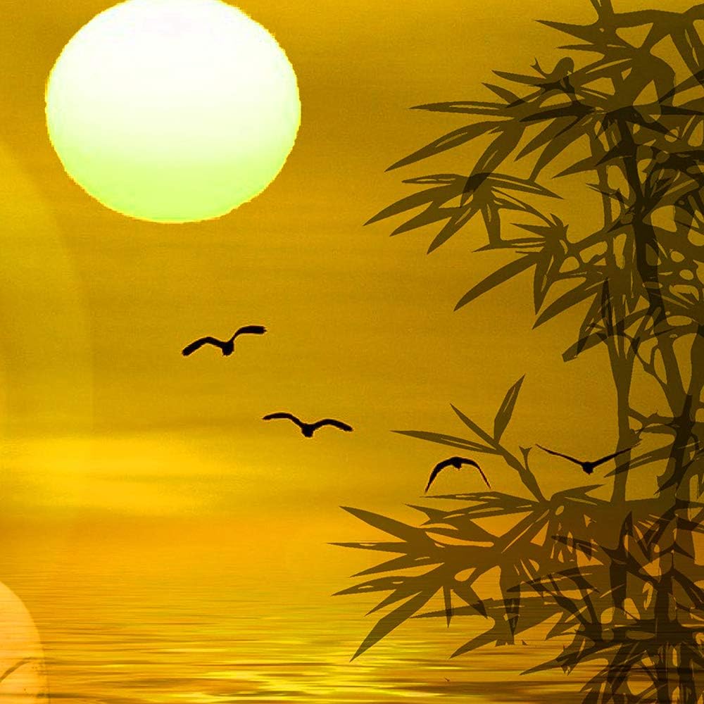 Feeby Wandbild XXL 5 Teilig Buddha Leinwandbild Sonne Baum Natur Zen gelb 300x140 cm Leinwandbild 30