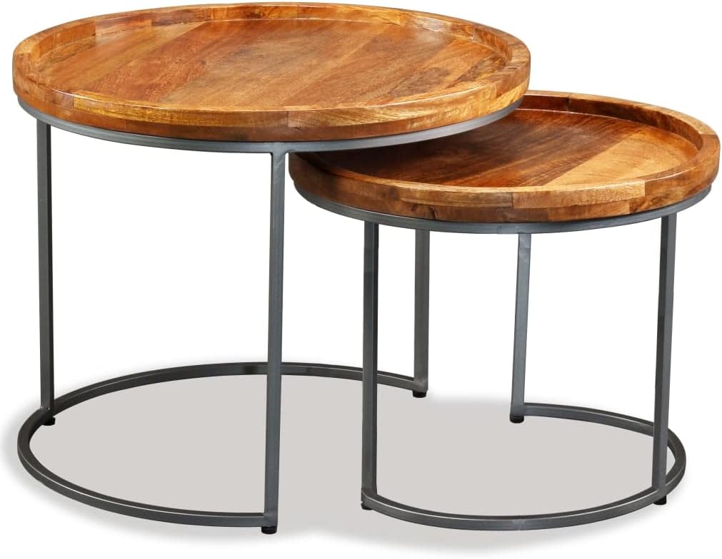 vidaXL Mangoholz Massiv 2X Beistelltisch Satztisch Couchtisch Wohnzimmer Tisch