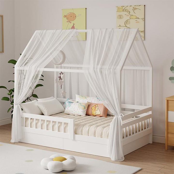Hausbett Himmel Set, 2 Stück Betthimmel Hausbett für Hausbett Deko, Bett Vorhang für Mädchen Jungen