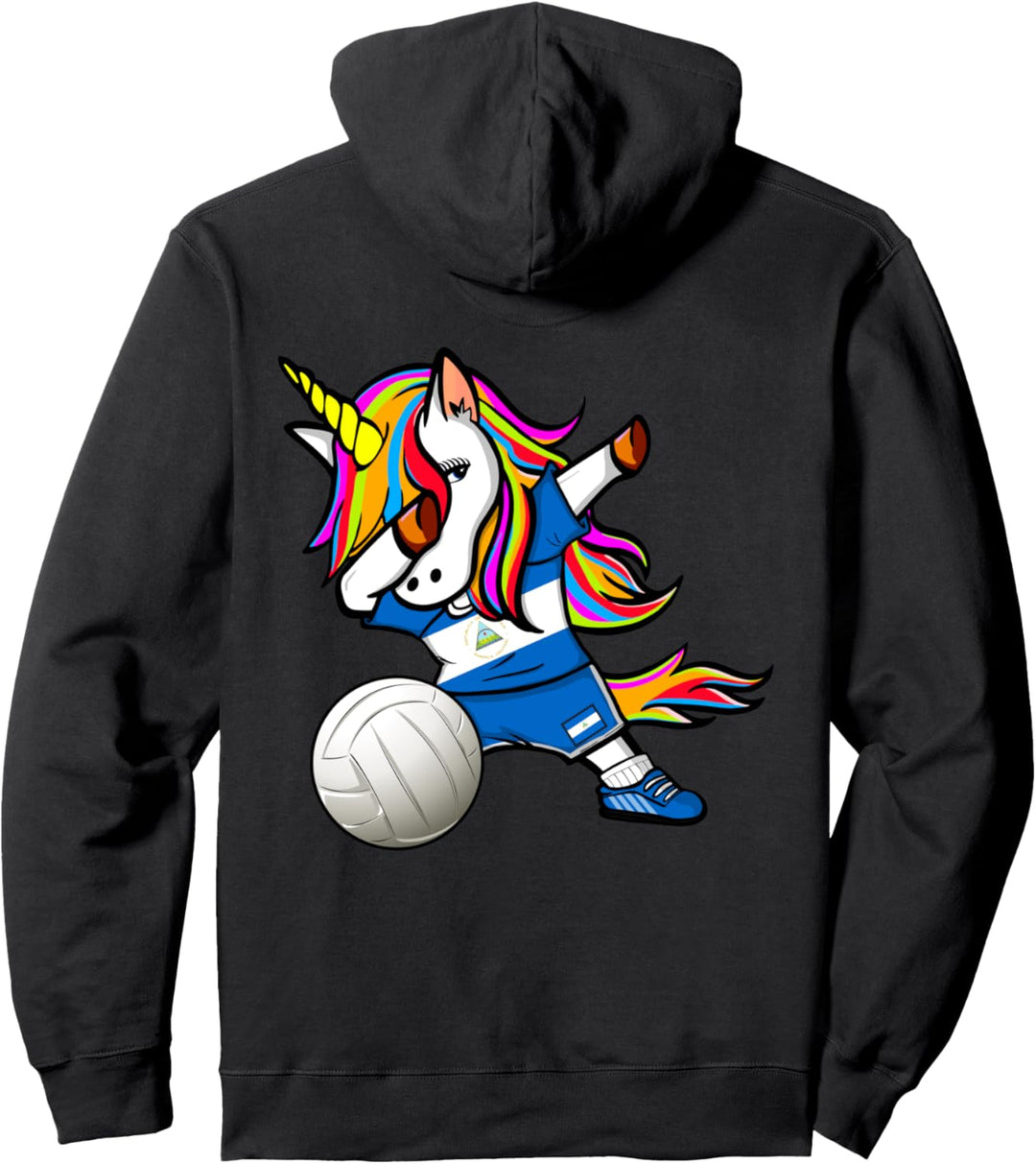 Dabbing Einhorn Nicaragua Volleyball Nicaraguanische Flagge Pullover Hoodie