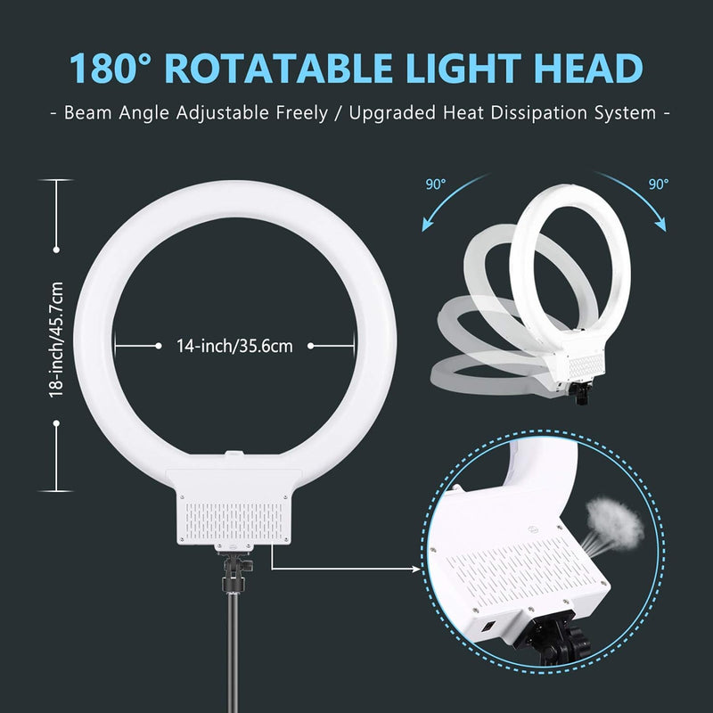 Neewer 18 Zoll weisses LED Ringlicht mit Lichtstativ Set dimmbar 50W 32000-5600K,Blitzschuh Adapter,