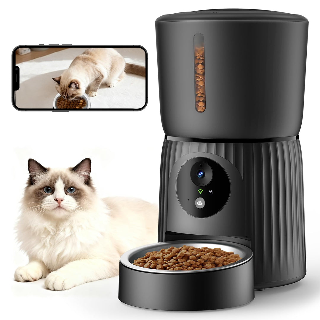 Faroro Futterautomat Katze mit WiFi, 1080P HD Video Katzenfutter Automat mit Nachtsicht, 4L Futtersp