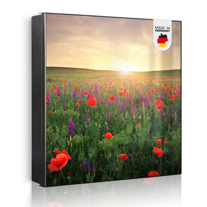 banjado® Grosser Schlüsselkasten Glas/Schlüsselbox 30cm x 30cm mit 50 Haken - Motiv Sommerfeld/Schlü