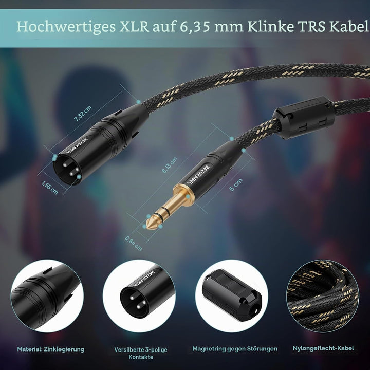 XLR auf 6,35 mm (1/4 Zoll) Kabel, 4,5 m, 2 Packungen, TRS auf XLR-Mikrofonkabel, Geflochtenes Nylon