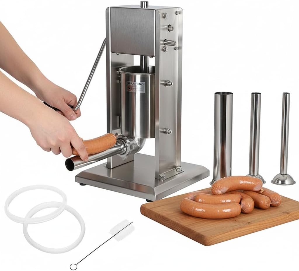 Melko Wurstfüllmaschine 3l Wurstmaschine Wurstfüller Wurstpresse Edelstahl Wurstspritze inkl. 4 Füll