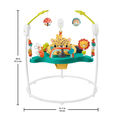 Fisher-Price Hüpf-Leopard Jumperoo - Spielcenter mit Wippe, 360 Grad Sitz, Abnehmbarer Tukan, höhenv