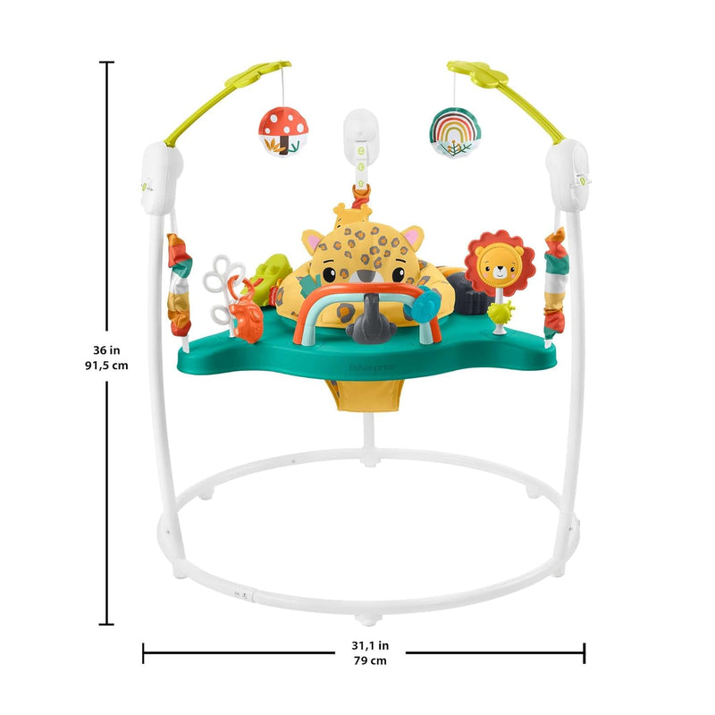 Fisher-Price Hüpf-Leopard Jumperoo - Spielcenter mit Wippe, 360 Grad Sitz, Abnehmbarer Tukan, höhenv