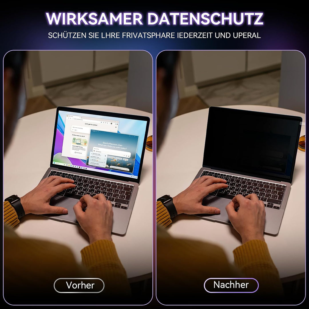 Blickschutzfolie für Laptop 16 Zoll 16:10, Anti Glare &amp; Blaulichtfilternd, Mit Randseitigen Klebestr