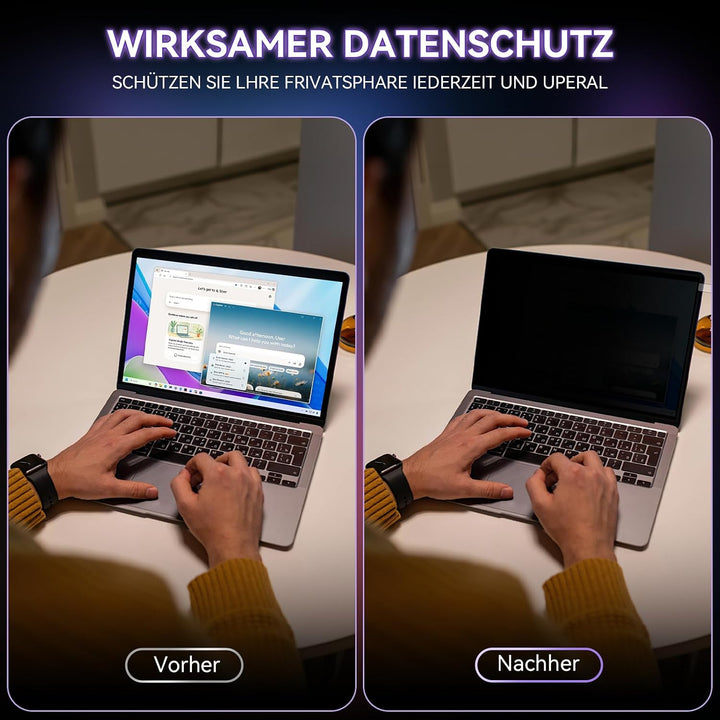 Blickschutzfolie für Laptop 16 Zoll 16:10, Anti Glare &amp; Blaulichtfilternd, Mit Randseitigen Klebestr