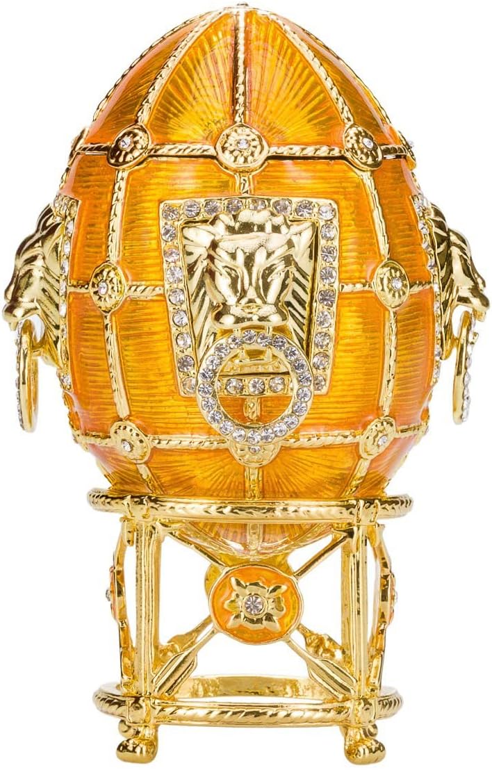 danila-souvenirs Fabergé-Stil Ei/Schmuckkästchen mit Löwen 11 cm gelb