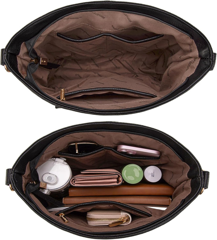 Wrangler by Montana West Ledertasche, Hobo-Schultertasche für Damen, grosser Tragegriff Schwarz, Sch