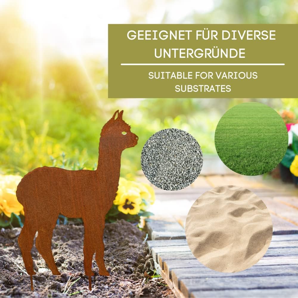 Edelrost Alpaka Gartenstecker-einfach einsteckbare Rostdeko aus hochwertigem Cortenstahl für Garten,