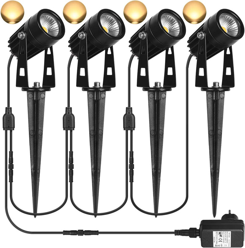 SanGlory Gartenbeleuchtung 4er Set Gartenleuchte mit Erdspiess, 3W LED Gartenstrahler mit Stecker, I