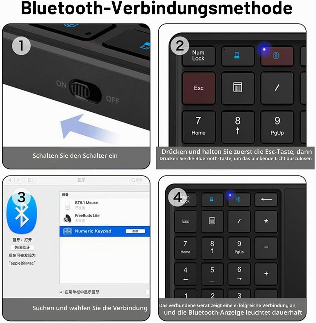 Kabelloser Nummernblock mit Touchpad, Bluetooth-Nummernblock für Laptop, 22 Tasten Wireless BT Dual