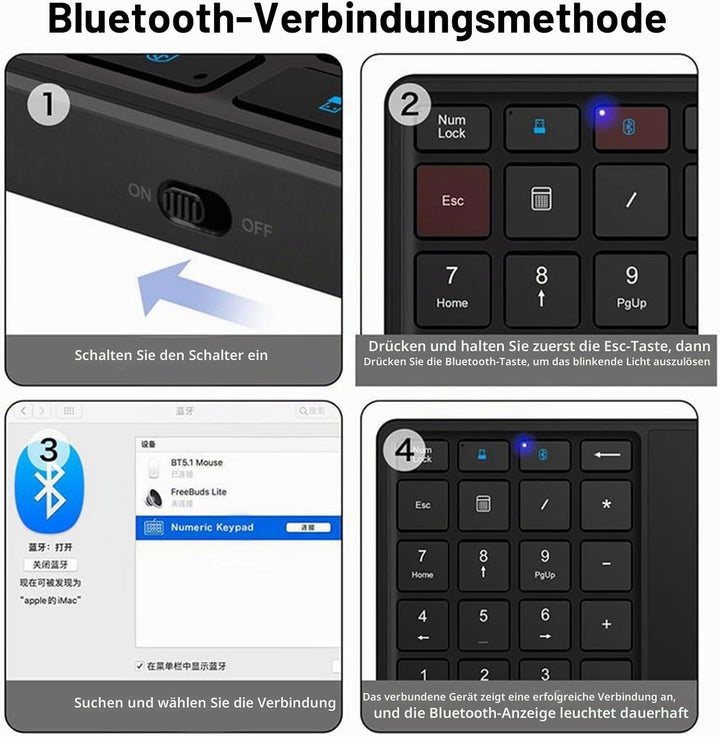 Kabelloser Nummernblock mit Touchpad, Bluetooth-Nummernblock für Laptop, 22 Tasten Wireless BT Dual