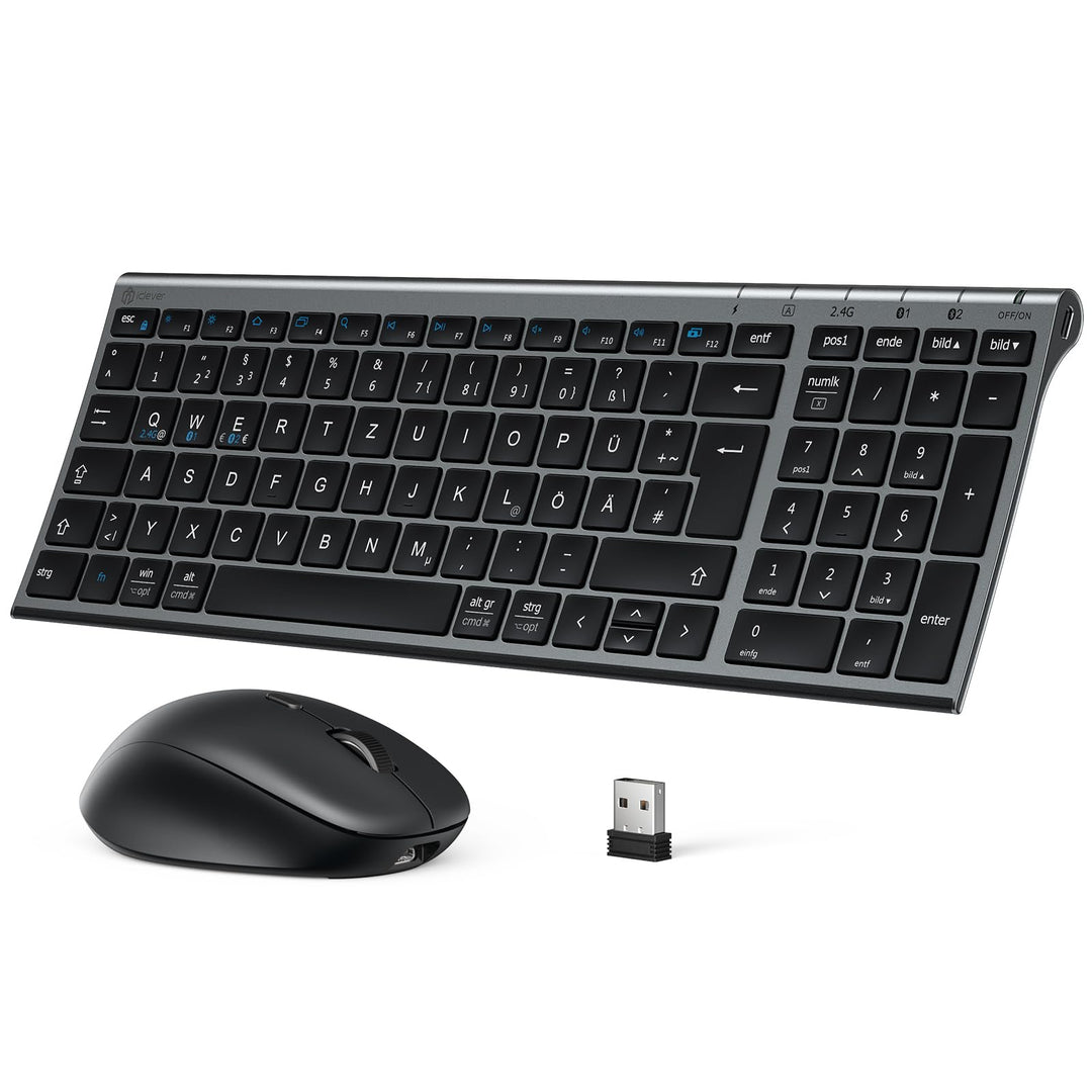 iClever Bluetooth Tastatur mit Maus, Tastatur Maus Set Kabellos,Wiederaufladbare Dualmodus (Bluetoot