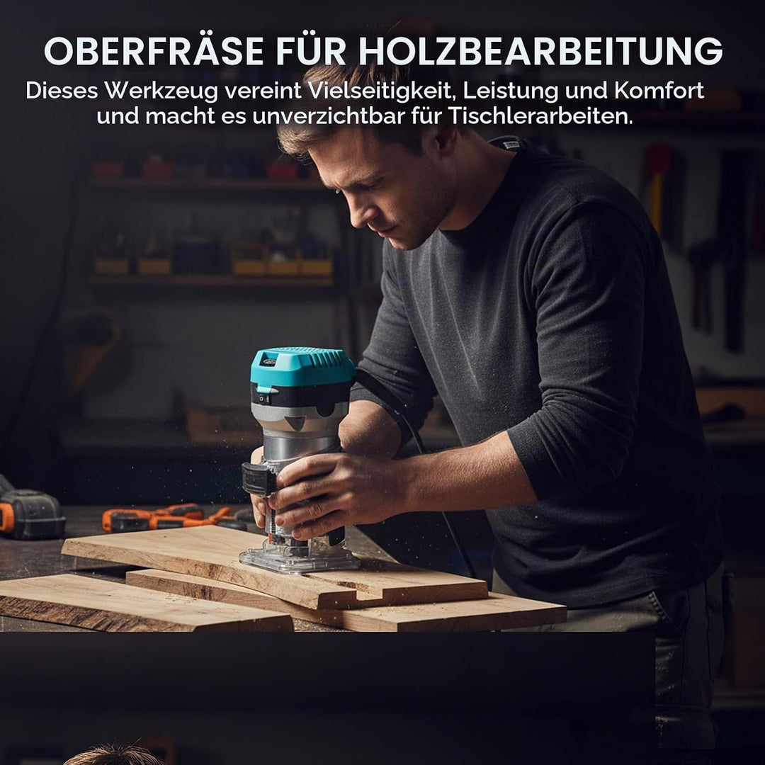 Holzfräse Oberfräse Electric Hand Holz Fräsmaschine mit Koffer - 15 Set Zubehör 980 W 330000 R/min 6