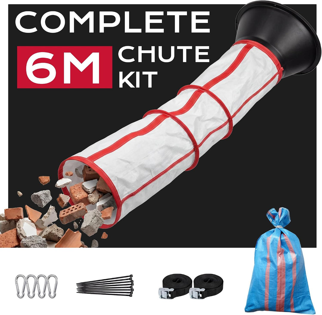 Flexible Schuttrutsche 6m | Bauschuttrutsche mit Einfülltrichter | Spanngurten &amp; 25x30kg Säcke, Robu