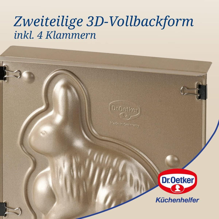 Dr. Oetker Backform Hase zu Ostern – 600 ml Füllvolumen – 3D Kuchenform in Gold mit Antihaftbeschich