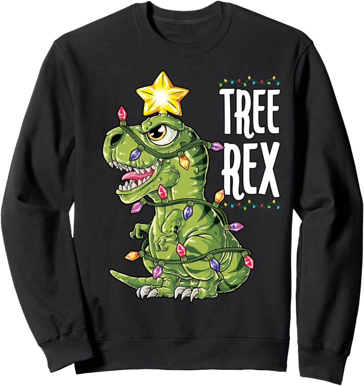 Christmas Dinosaur Tree Rex Pajamas Men Boys Xmas Lights Sweatshirt