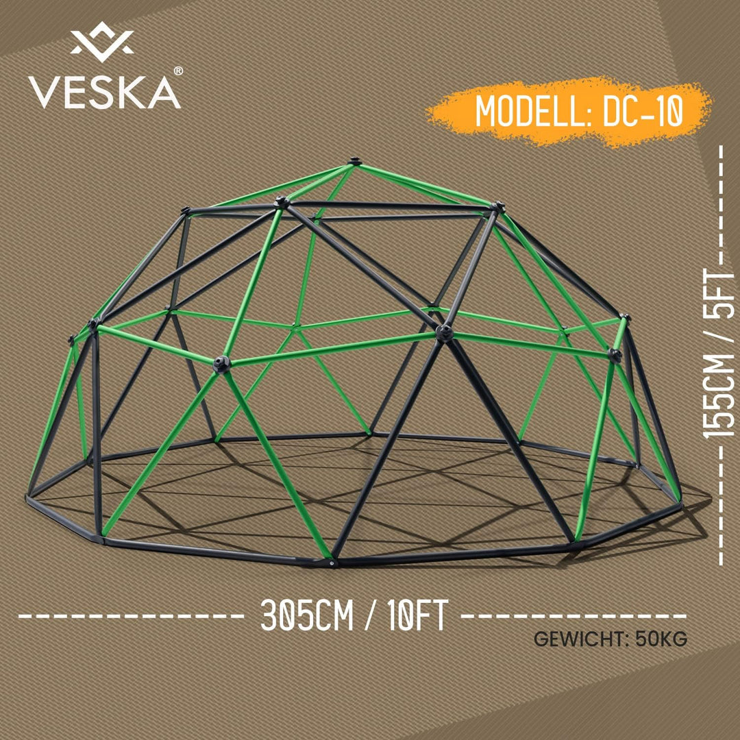 VESKA Klettergerüst DomeClimber Kinder Metall Kletterkuppel Geodome (10FT - 305cm, blau/grün) 10FT -
