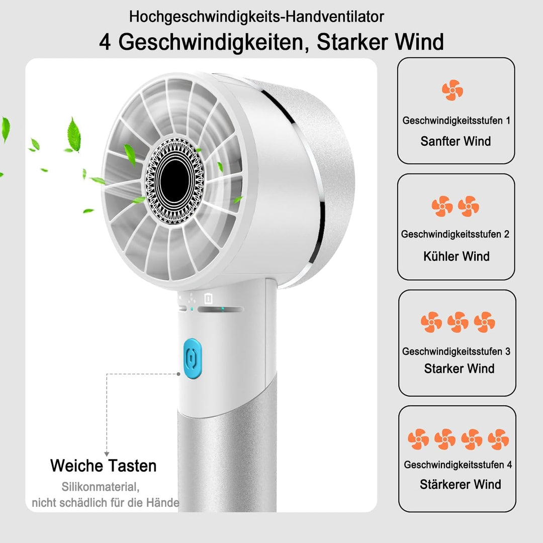 Handventilator Akku Aufladbar, Mini Stark Ventilator mit 7000 rpm Hohe Geschwindigkeit, Kleiner Meta