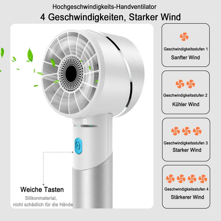 Handventilator Akku Aufladbar, Mini Stark Ventilator mit 7000 rpm Hohe Geschwindigkeit, Kleiner Meta