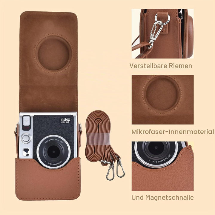 Rieibi Mini EVO Kameratasche, Vintage PU Leder Hülle Schutzhülle für Fujifilm Instax Mini EVO Sofort