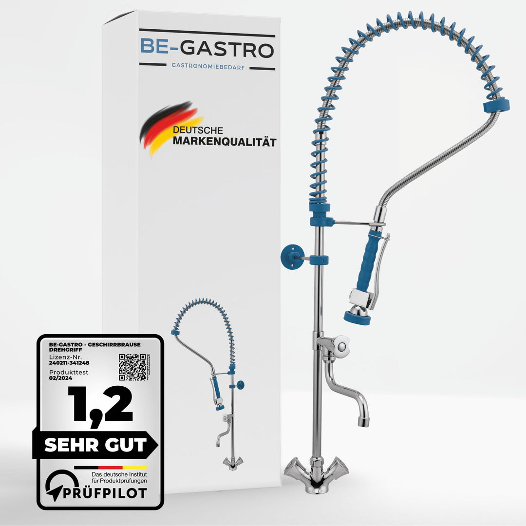 BE-GASTRO I Profi Gastro Geschirrbrause Einloch "Premium" Drehgriff blau inkl. Wasserhahn, Mischbatt