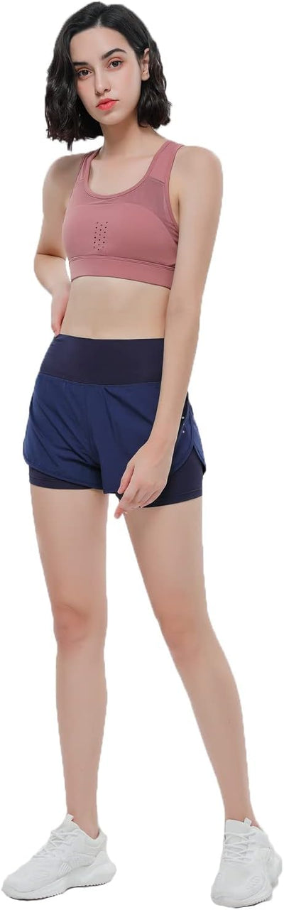 VIGVAN 2 in 1 Laufhose Damen Sport Shorts Sommer Kurze Hose Schnell Trocknend Fitness Shorts Yoga Sh