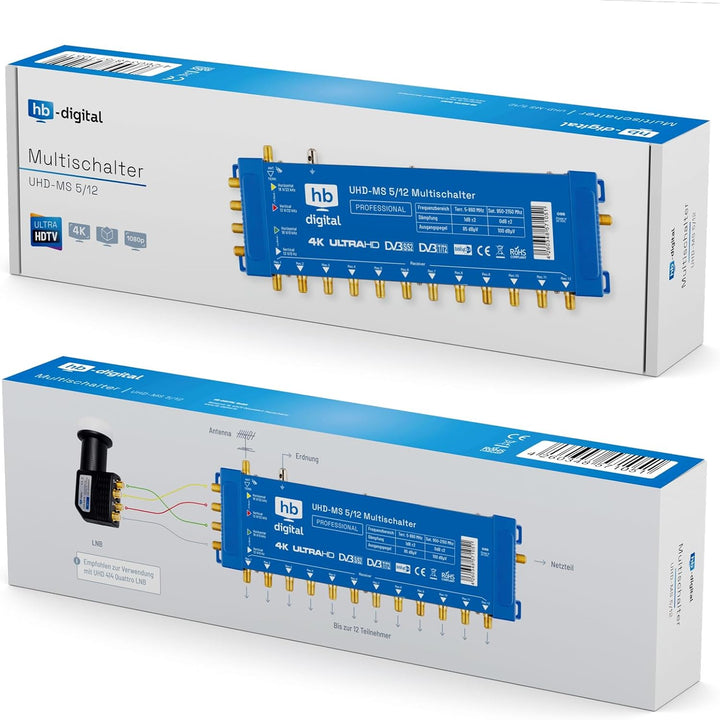 Multischalter pmse 5/12 HB-DIGITAL 1x SAT bis 12 x Teilnehmer/Receiver für Full HDTV 3D 4K UHD mit N