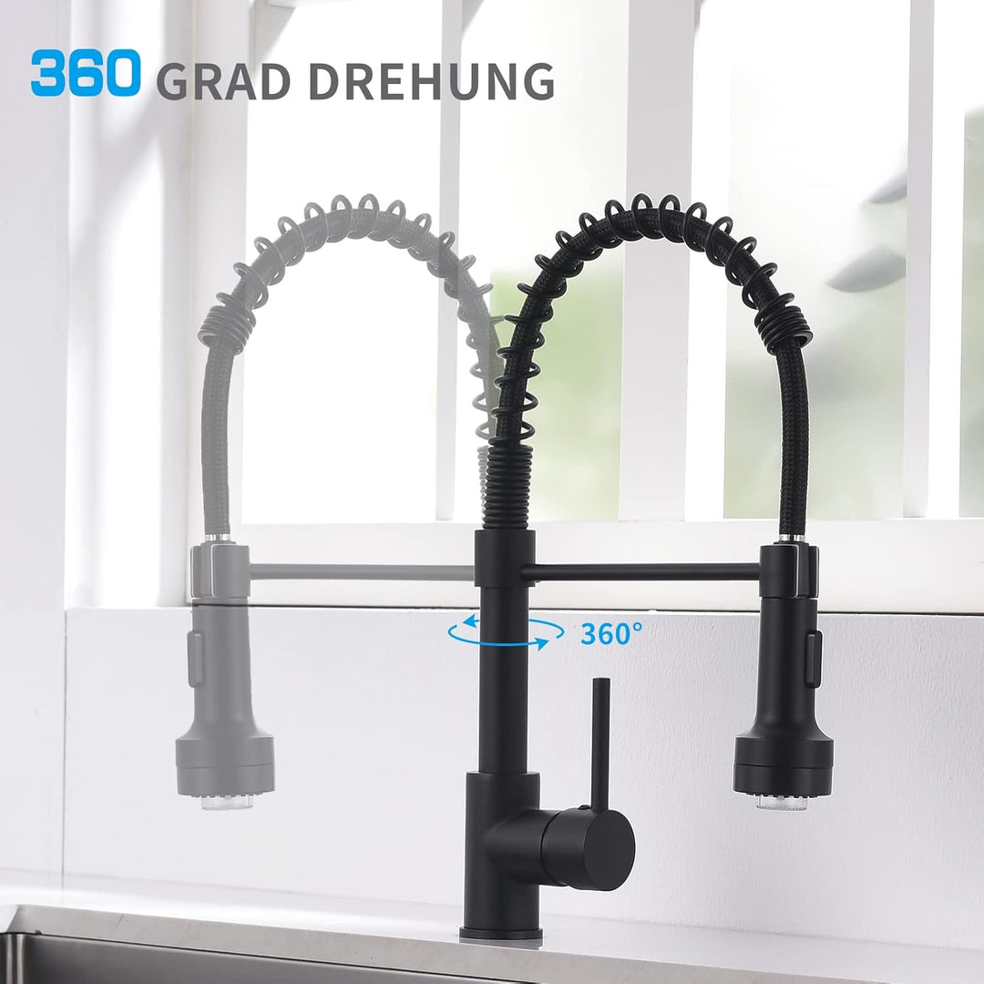 AIMADI Wasserhahn Küche Armatur Schwarz LED Küchenarmatur mit Brause 360° schwenkbar Mischbatterie S