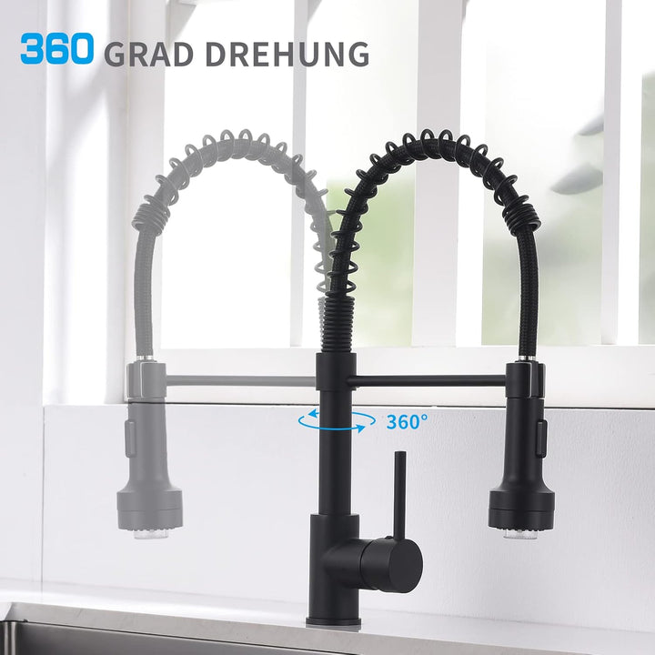 AIMADI Wasserhahn Küche Armatur Schwarz LED Küchenarmatur mit Brause 360° schwenkbar Mischbatterie S
