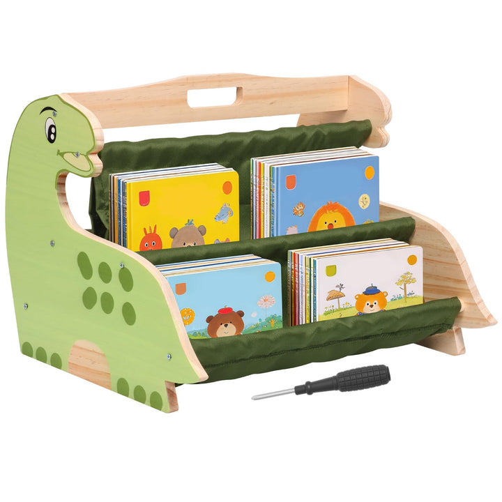 Kinder Bücherregal Holz,Montessori Kinderbücherregal,Doppelseitiges Holzregal mit Robusten Canvas Ta