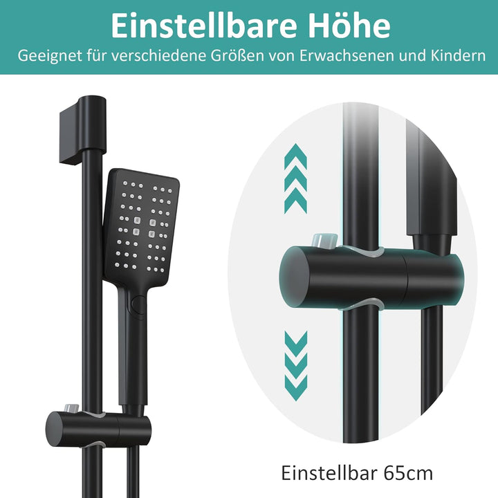 EMKE Duschsystem Duschset, Brausestangenset-Duschstange 85cm+Handbrause mit 150cm Schlauch+Seifenhal