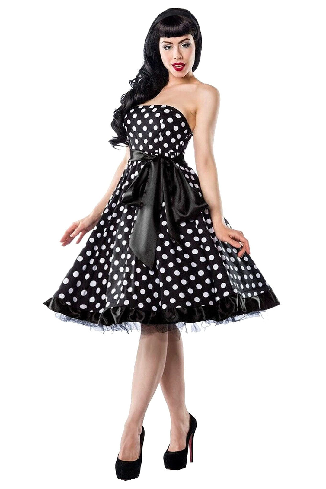 Vintage Bandeau Kleid 50er Jahre Style Rockabilly-Kleid (40, schwarz/Weiss)