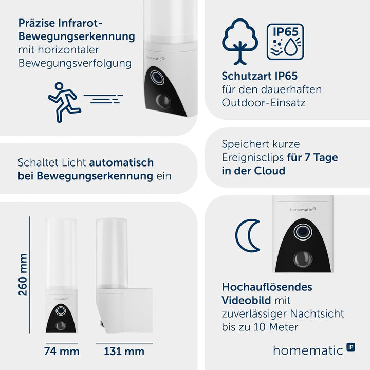 Homematic IP Aussenlichtkamera, Smart Home, Überwachungskamera für den Aussenbereich mit AI Bewegung