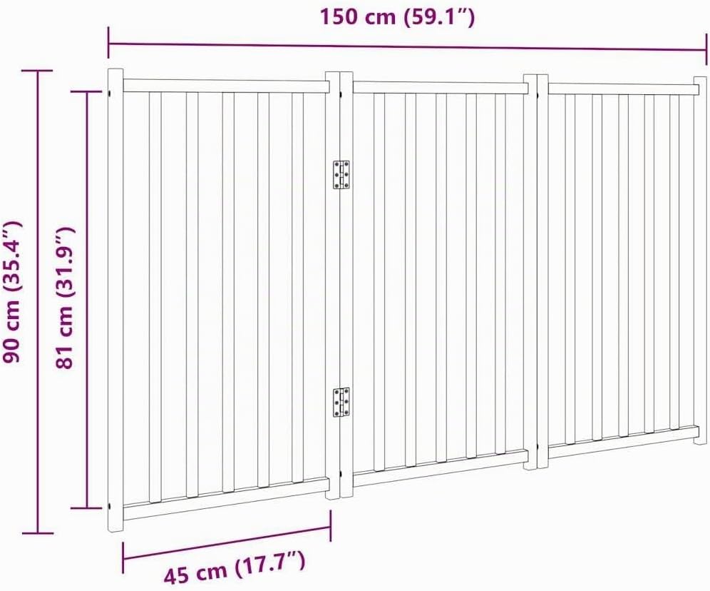 vidaXL 3-TLG. Hundetor Faltbar 150 cm Massivholz Tanne 150 cm Length Braun, 150 cm Length Braun