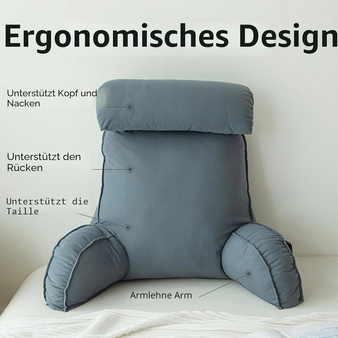 Lesekissen,Rückenlehne Kopfkissen,Bettruhe Kissen mit Armlehnen,Mit Waschbarem Bezug,Perfekt für Rüc
