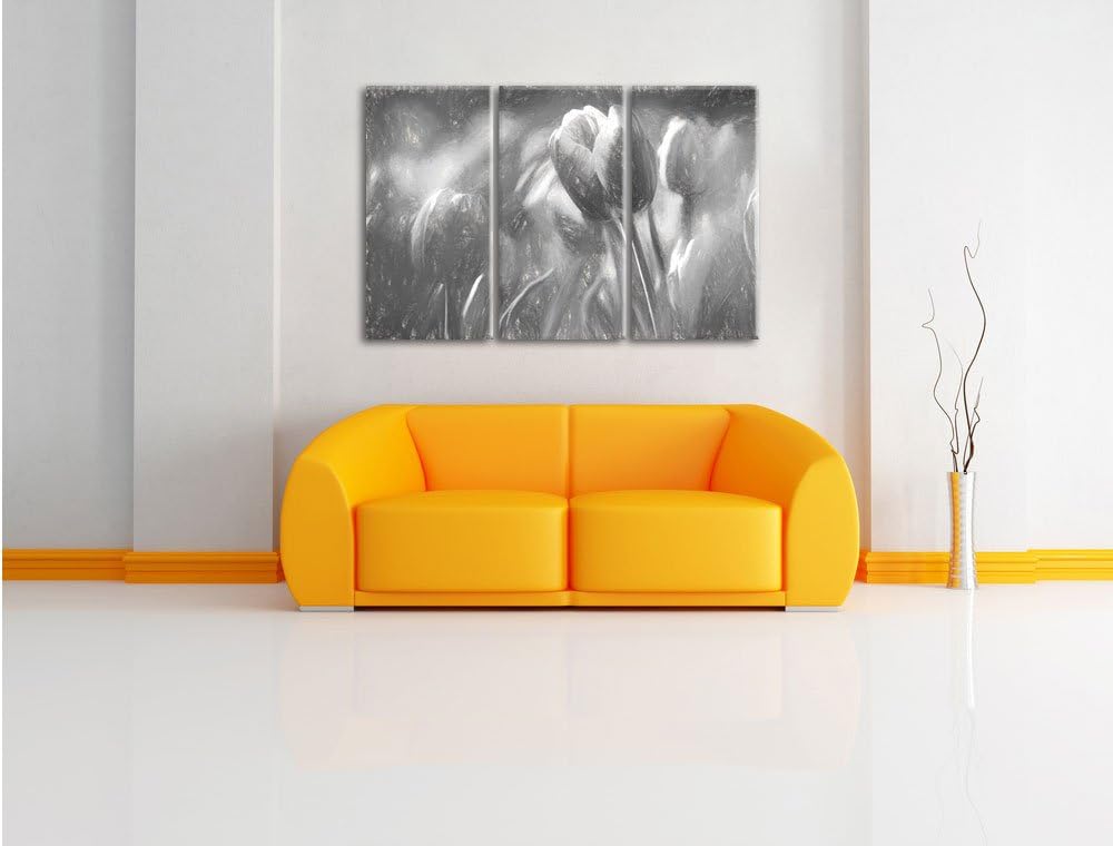 Pixxprint Blühende rote Tulpen Kunst als Leinwandbild/Grösse: 3 Teilig (120x80) / Wandbild/Kunstdruc
