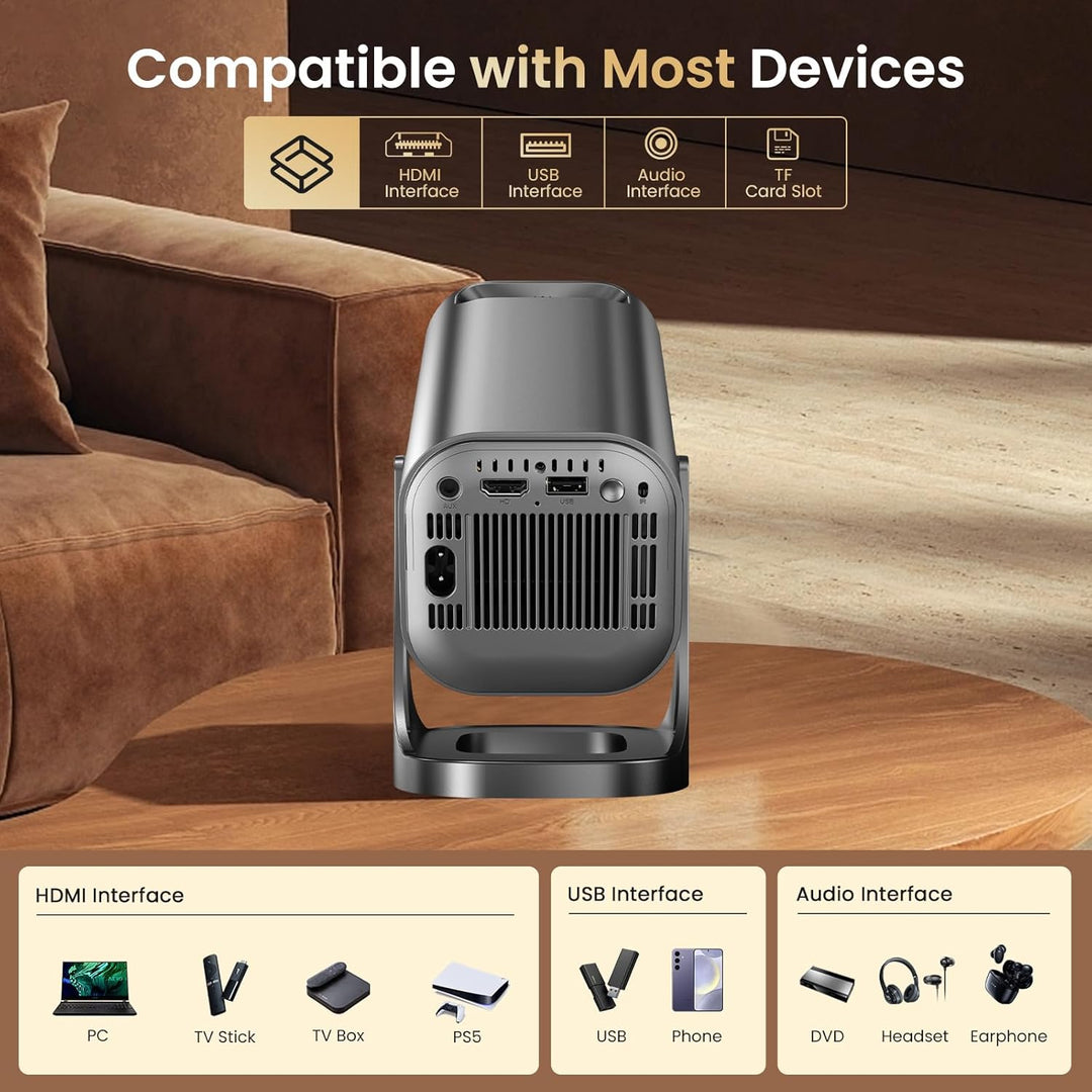 Mini Beamer 4k 1080P Unterstützung Projektor Klein 22000L mit WiFi 6 Bluetooth 5.4 Heimkino Smart Be