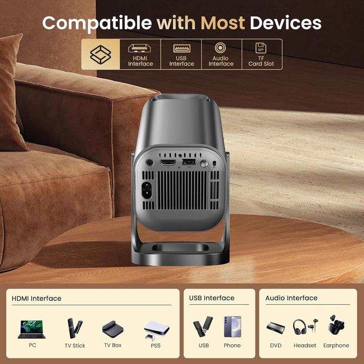 Mini Beamer 4k 1080P Unterstützung Projektor Klein 22000L mit WiFi 6 Bluetooth 5.4 Heimkino Smart Be