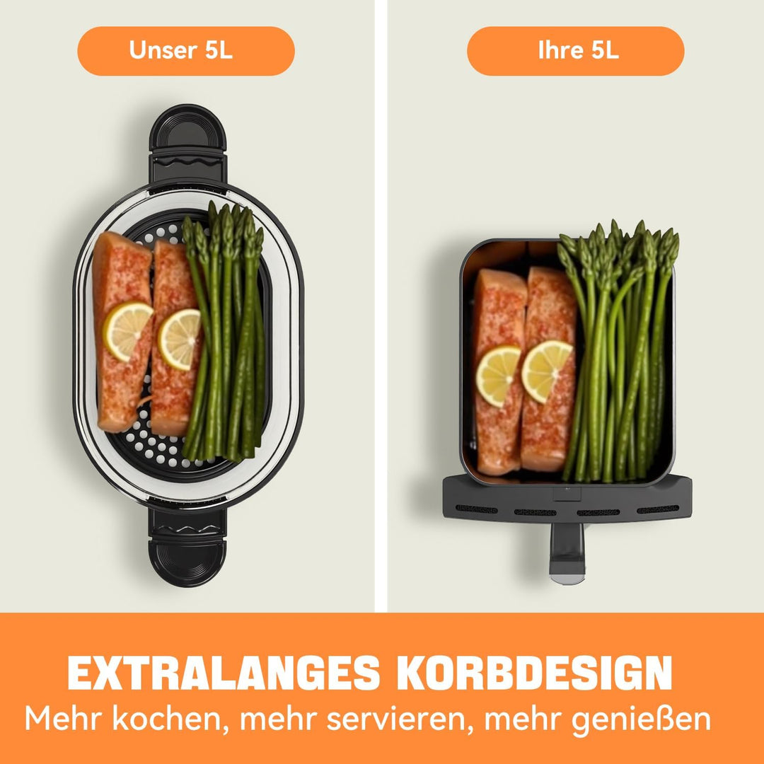 Heissluftfritteuse, 9-in-1 Airfryer 5L Transparenter Frittierkorb, Rapid Air Heisslufttechnologie, T