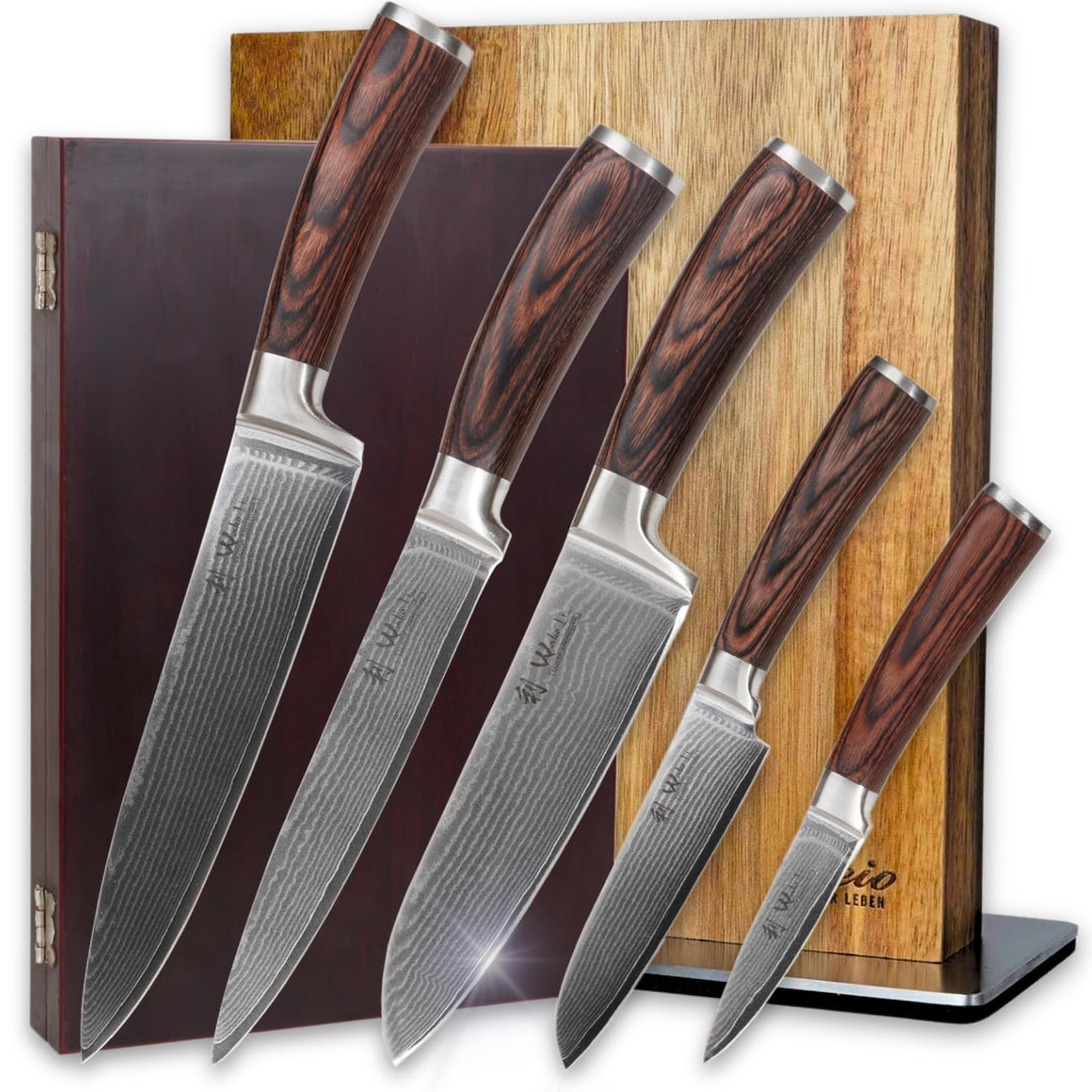 Wakoli Edib 5er Damastmesser-Set, scharfe 8 bis 20 cm Klingen Premium Küchenmesserset aus 67 Lagen D