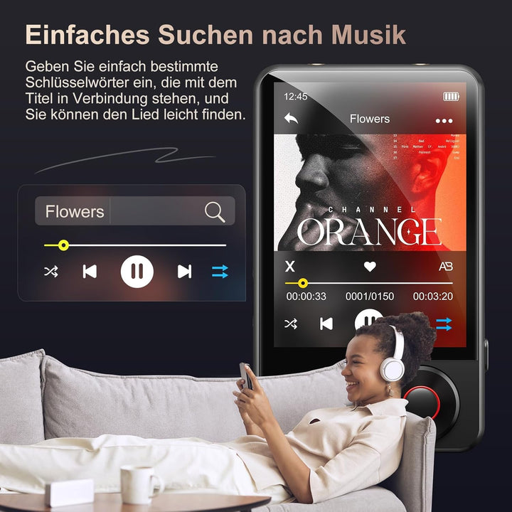 MECHEN 128GB MP3 Player mit Bluetooth 5.3, Dual Audio, 2,4 Zoll Touchscreen, Suchfunktion Verfügbar,